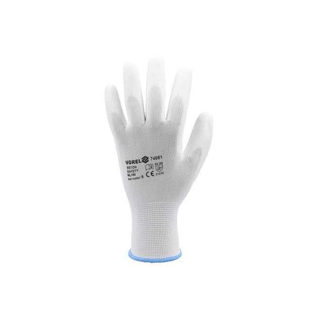 Рабочие перчатки VOREL: белые, полиэстер с полиуретановым покрытием, р. 10, фото , изображение 6 | SNABZHENIE.com.ua