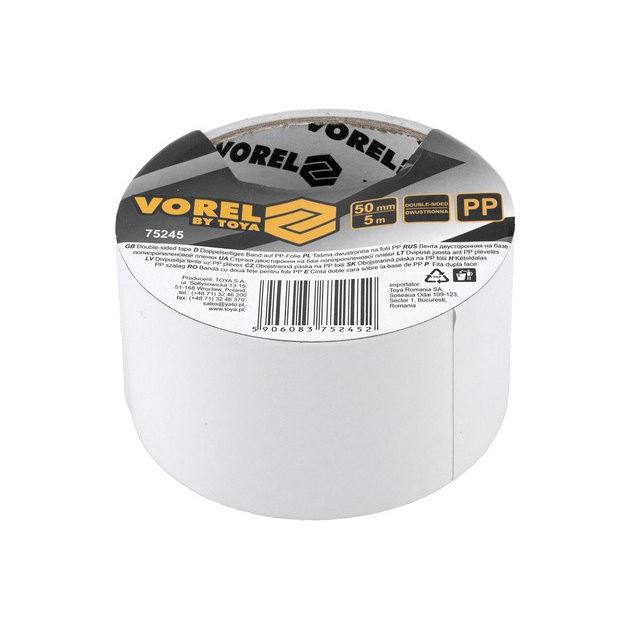 Стрічка самоклеюча VOREL поліпропіленова 2-стороння, 50мм x 5м [72], фото , зображення 4 | SNABZHENIE.com.ua