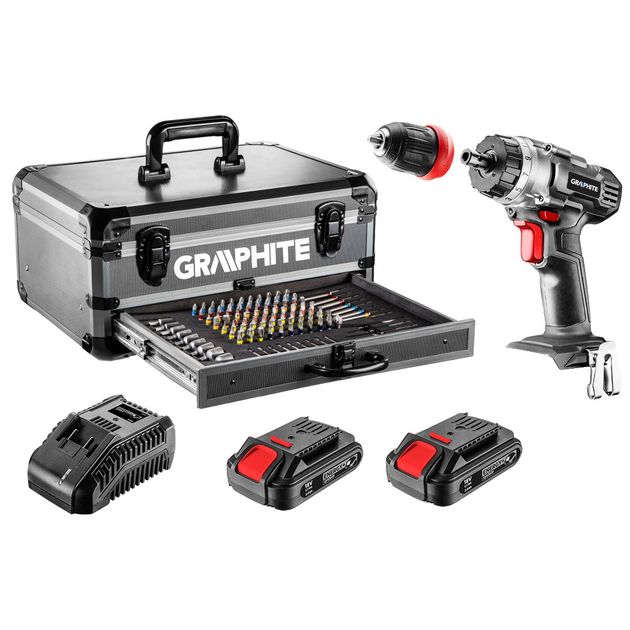 Набір Energy+ в алюмінієвій валізі: дриль-шрубоверт 2x18 В/2,0 Агод., 10 мм + 109 приналежностей GRAPHITE, фото , зображення 10 | SNABZHENIE.com.ua Набір Energy+ в алюмінієвій валізі: дриль-шрубоверт 2x18 В/2,0 Агод., 10 мм + 109 приналежностей GRAPHITE, фото , зображення 10 | SNABZHENIE.com.ua