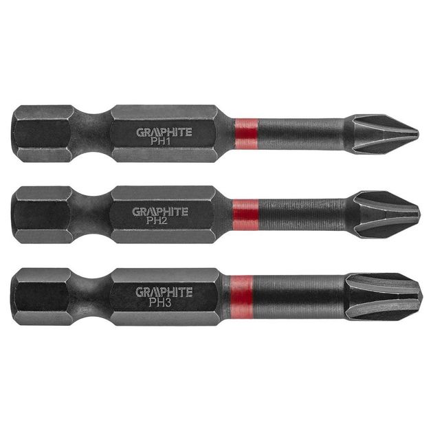 Ударные биты PH1/2/3, 50 мм, 3 шт. GRAPHITE (56H543), фото  | SNABZHENIE.com.ua