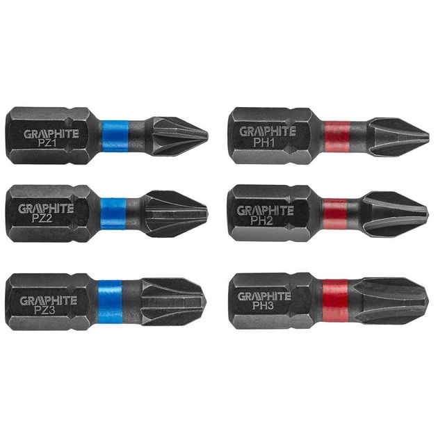 Биты ударные PH1/2/3, PZ1/2/3 x 25 мм, 6 шт., фото  | SNABZHENIE.com.ua