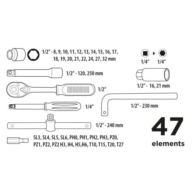 Набор торцевых ключей 1/4, 1/2 47 шт. Top Tools 38d550, фото , изображение 2 | SNABZHENIE.com.ua Набор торцевых ключей 1/4, 1/2 47 шт. Top Tools 38d550, фото , изображение 2 | SNABZHENIE.com.ua
