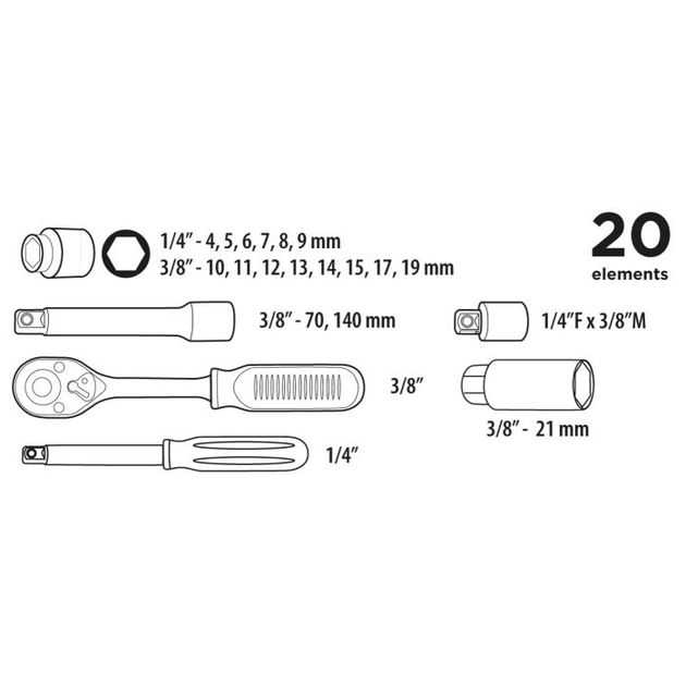 Головки змінні 1/4", 3/8" 20 шт. Top Tools, фото , зображення 2 | SNABZHENIE.com.ua Головки змінні 1/4", 3/8" 20 шт. Top Tools, фото , зображення 2 | SNABZHENIE.com.ua