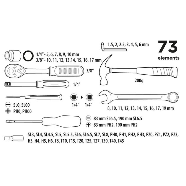 Набір інструменту 1/4", 3/8", 73 шт. Top Tools, фото , зображення 2 | SNABZHENIE.com.ua Набір інструменту 1/4", 3/8", 73 шт. Top Tools, фото , зображення 2 | SNABZHENIE.com.ua