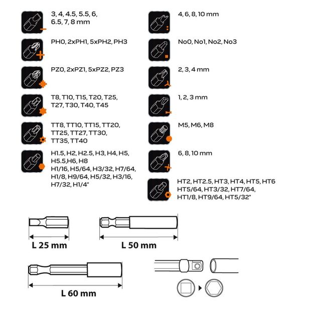 Набор насадок с держателем 99 шт NEO (06-104), фото , изображение 3 | SNABZHENIE.com.ua