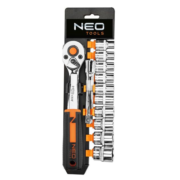Neo Tools Набір торцевих головок, 12шт, 3/8", тріскачка 90 зубців, CrV, фото  | SNABZHENIE.com.ua
