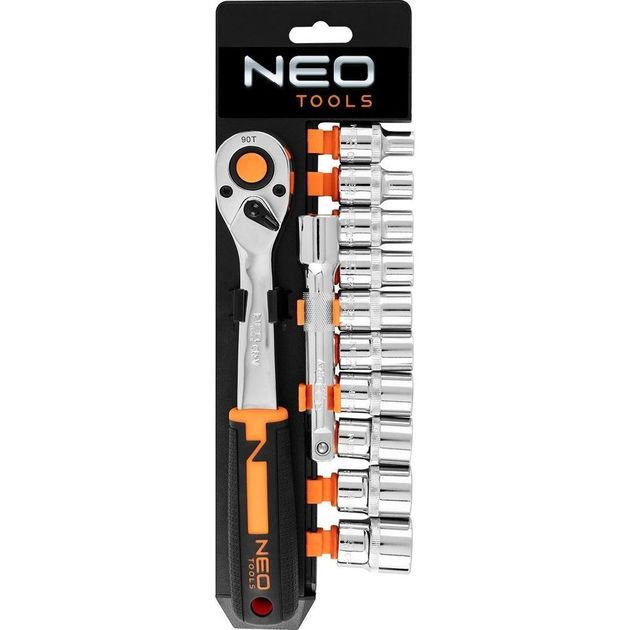 Neo Tools Набір торцевих головок, 12шт, 1/2", тріскачка 90 зубців, CrV, фото  | SNABZHENIE.com.ua