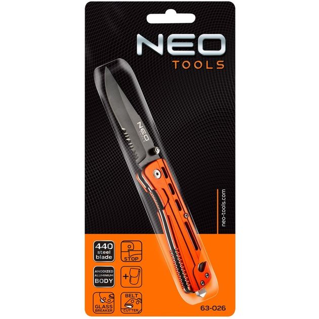 Складной нож с фиксатором для разрезания ремней NEO (63-026), фото , изображение 2 | SNABZHENIE.com.ua