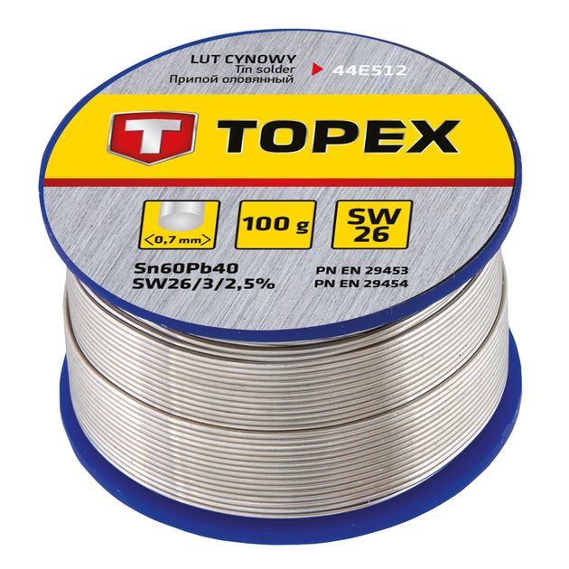Припой оловянный 60% Sn, проволока 0.7 мм, 100 г TOPEX 44E512, фото  | SNABZHENIE.com.ua