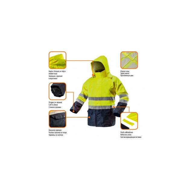 Сигнальная водостойкая куртка NEO желтая, XXL (81-720-XXL), фото , изображение 2 | SNABZHENIE.com.ua