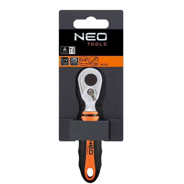 Ключ трещоточный 1/4" для насадок, 105 мм NEO (08-512), фото , изображение 3 | SNABZHENIE.com.ua