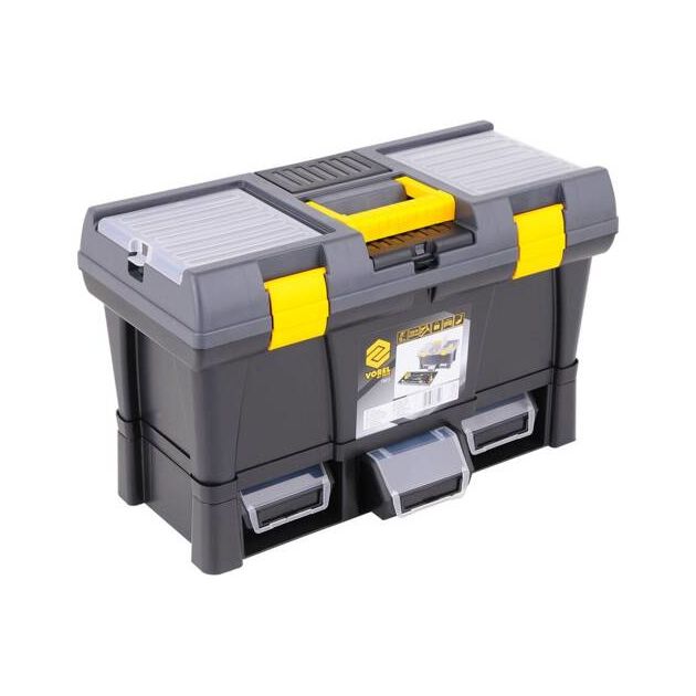 Ящик для інструментів 20" з ПВХ пластику VOREL: 3 контейнери, 2 органайзера, 525x 256x 325 мм [1], фото , зображення 4 | SNABZHENIE.com.ua