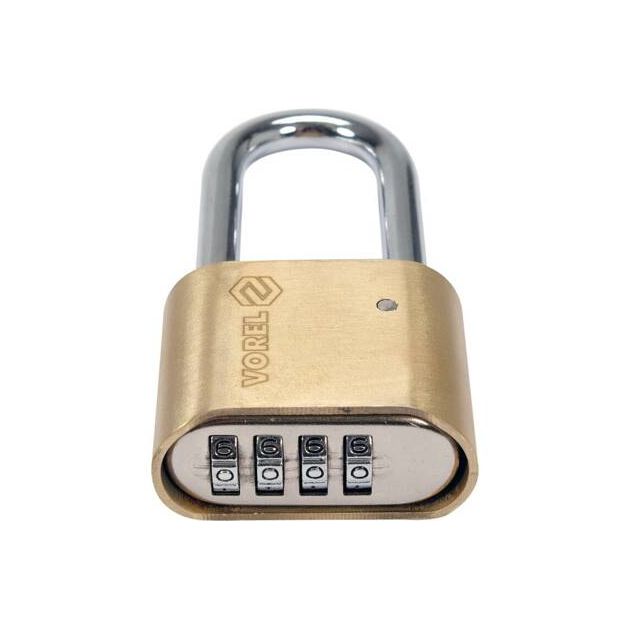 Замок навісний з кодовим замиканням VOREL: латунний корпус- 52х 40 х25 мм, сталева дуга- 56х25х 8 мм, фото , зображення 7 | SNABZHENIE.com.ua