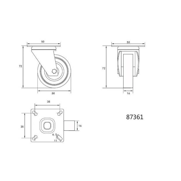 Колесо тележки 50 мм, серая резина, вращающаяся опора, 20 кг, фото , изображение 4 | SNABZHENIE.com.ua