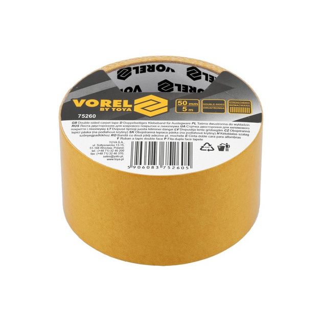 Стрічка самоклеюча VOREL армована 2-стороння, 50мм x 5м [48], фото , зображення 5 | SNABZHENIE.com.ua