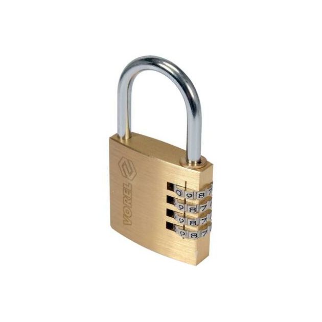 Замок навісний з кодовим замиканням VOREL: латунний корпус- 40х 11,8х39,5 мм, стал дуга- 30х25х 5 мм, фото , зображення 4 | SNABZHENIE.com.ua