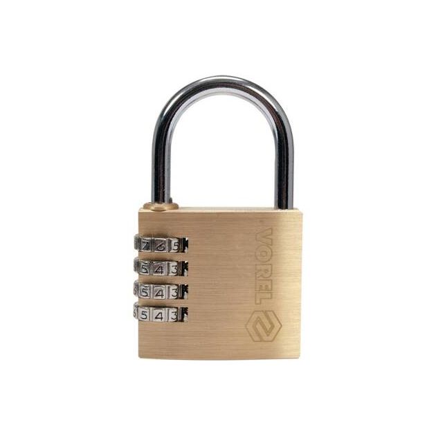 Замок навісний з кодовим замиканням VOREL: латунний корпус- 50х 13.9х46 мм, сталев дуга- 34х32х 6 мм, фото , зображення 7 | SNABZHENIE.com.ua