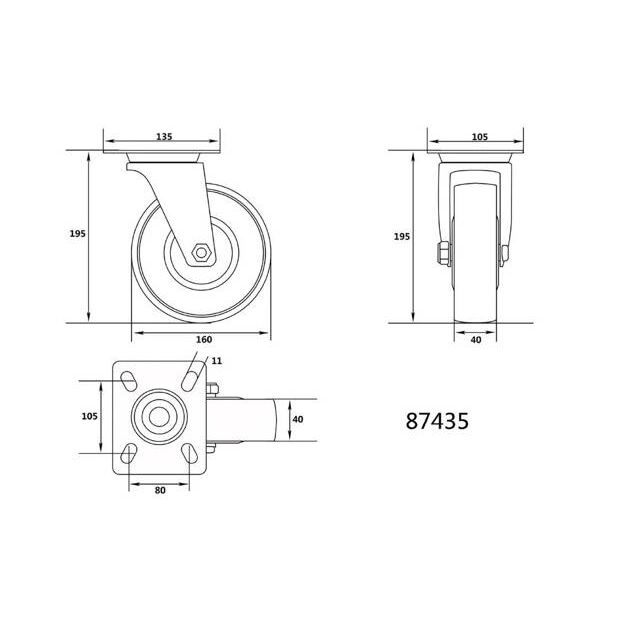 Колесо для тележки VOREL полиамидовое 160 мм, 130 кг, вращающееся, фото , изображение 4 | SNABZHENIE.com.ua