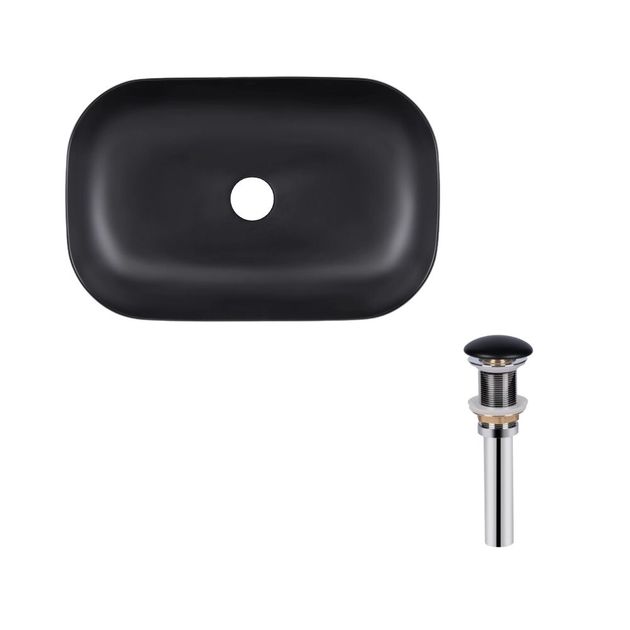 Комплект Qtap Robin: Раковина накладная прямоугольная 610x400x145 мм Matt Black + Донный клапан PU03, фото  | SNABZHENIE.com.ua