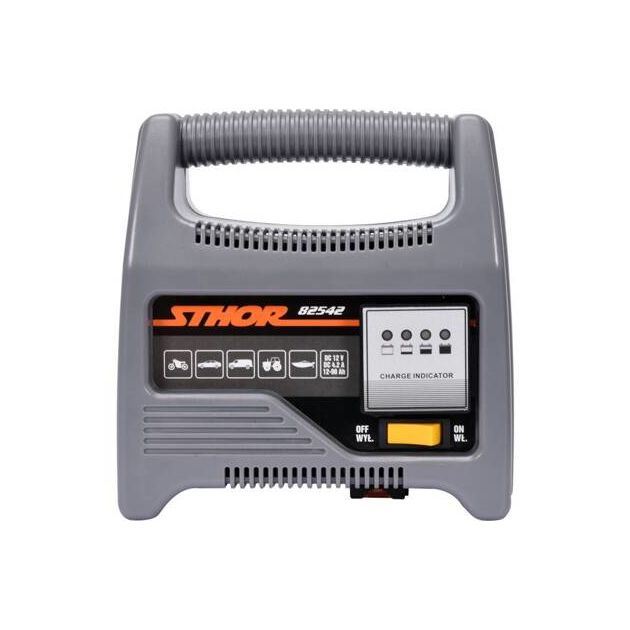 Зарядний пристрій акумуляторів 12 В STHOR від електромережі 230 В, з ємністю 12-90 Ач, макс. ток 6 А (VO-82542), фото , зображення 2 | SNABZHENIE.com.ua