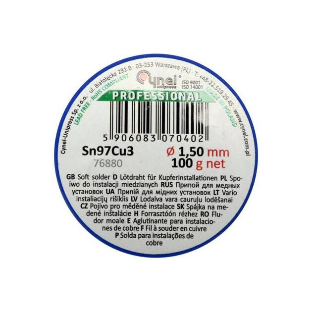 Припой CYNEL для пайки меди Ø 1.5 мм, 100 г на катушке, фото , изображение 2 | SNABZHENIE.com.ua Припой CYNEL для пайки меди Ø 1.5 мм, 100 г на катушке, фото , изображение 2 | SNABZHENIE.com.ua