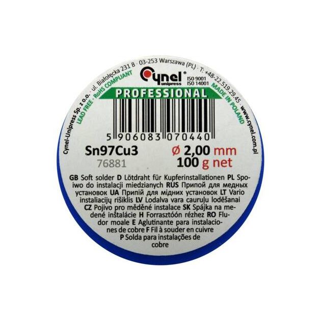 Припой для пайки меди CYNEL, Ø 2 мм, 100 г на катушке, фото , изображение 2 | SNABZHENIE.com.ua