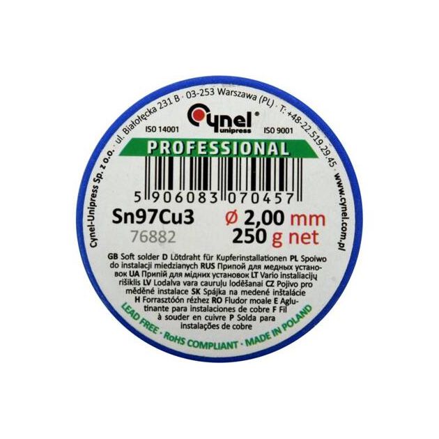 Припой для пайки меди CYNEL, Ø 2 мм, 250 г на катушке, фото , изображение 2 | SNABZHENIE.com.ua
