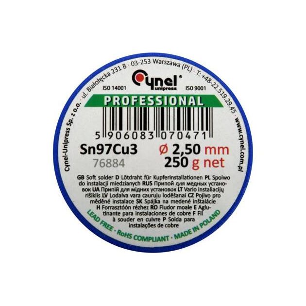 Припой для пайки меди CYNEL Ø 2.5 мм, 250 г на катушке, фото , изображение 2 | SNABZHENIE.com.ua