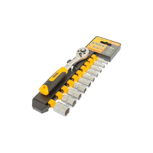 Набор головок торцевых 6-гранных MASTERTOOL ¼" 5-14 мм с трещоткой 72 зубца CrV 11 шт 78-1415, фото  | SNABZHENIE.com.ua