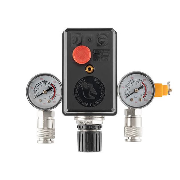 Пресостат 380В в зборі 10 bar (пресостат, редуктор, 2 манометра, запобіжний клапан, два виходи), фото , зображення 3 | SNABZHENIE.com.ua Пресостат 380В в зборі 10 bar (пресостат, редуктор, 2 манометра, запобіжний клапан, два виходи), фото , зображення 3 | SNABZHENIE.com.ua