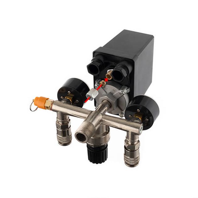 Пресостат 380В в зборі 10 bar (пресостат, редуктор, 2 манометра, запобіжний клапан, два виходи), фото , зображення 7 | SNABZHENIE.com.ua Пресостат 380В в зборі 10 bar (пресостат, редуктор, 2 манометра, запобіжний клапан, два виходи), фото , зображення 7 | SNABZHENIE.com.ua