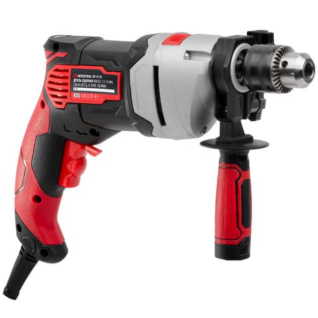 Дриль ударний 800Вт, 0-2900об/хв, 1,5-13мм, метал. корпус редуктора, фото , зображення 3 | SNABZHENIE.com.ua