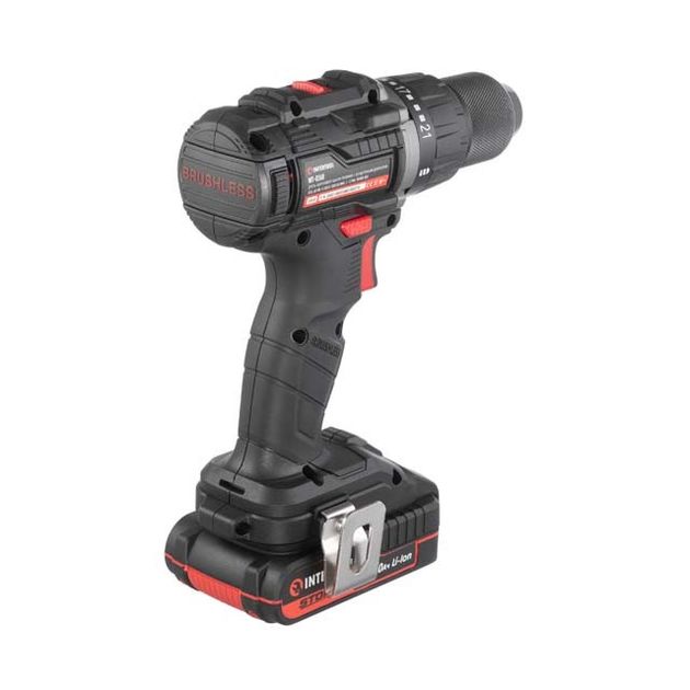 Дриль-шурупокрут акумуляторний з безщітковим двигуном 20 В, 60 Nm, 0-500/0-2000 об/хв, 2-13 мм, літій-іон, 2.0 Ач, ЗП 2А, кейс, фото , зображення 4 | SNABZHENIE.com.ua