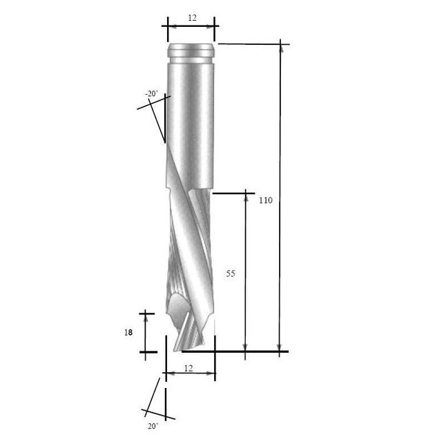 Фреза VHM D=12 I=055 L=110 S=12 RH Z=2+2 s => I1=18 ITA TOOLS, фото  | SNABZHENIE.com.ua