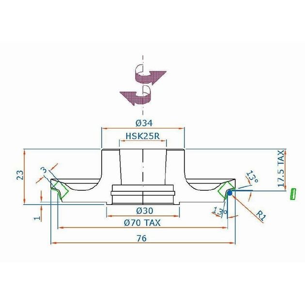 Фреза PCD D=76/70 I=R1,0/23 F=HSK25R Z=4 H3,0 LH / IS HOMAG FF/IMA, фото , зображення 10 | SNABZHENIE.com.ua