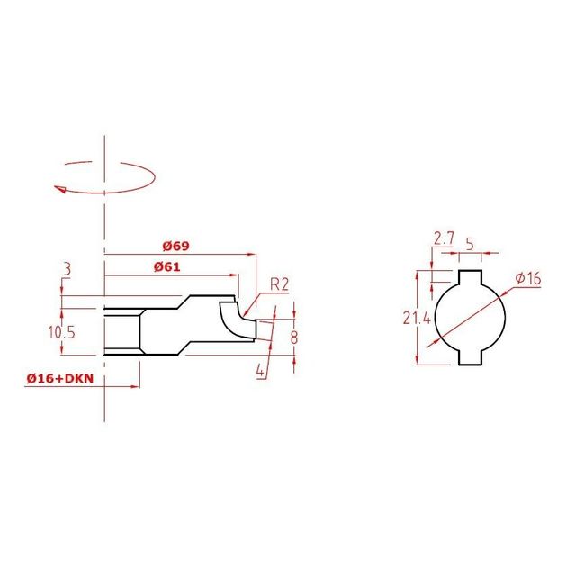 DGB. Фреза PCD D=69/61 I=R2/13,5 F=16+2CH Z=4 H4,0 R2,0 RH OTT, фото , изображение 3 | SNABZHENIE.com.ua