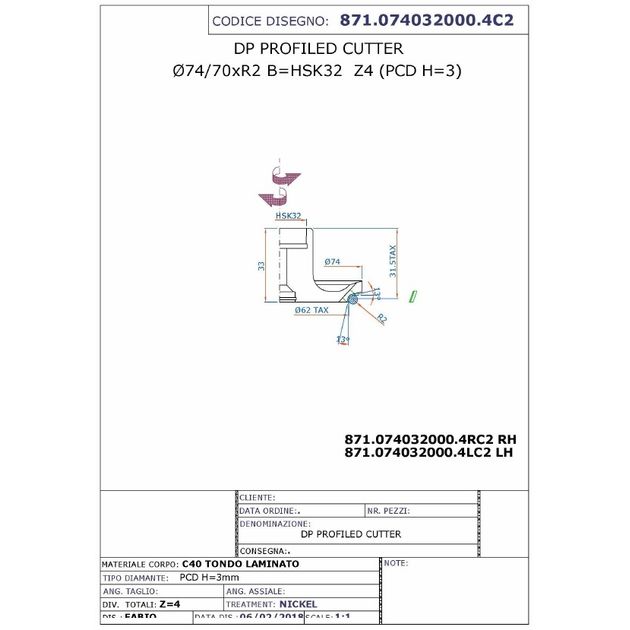 DGB. Фреза PCD D=74/62 I=R2,0/33 F=HSK32 Z=4 H3,0 LH / IS, фото , изображение 3 | SNABZHENIE.com.ua DGB. Фреза PCD D=74/62 I=R2,0/33 F=HSK32 Z=4 H3,0 LH / IS, фото , изображение 3 | SNABZHENIE.com.ua