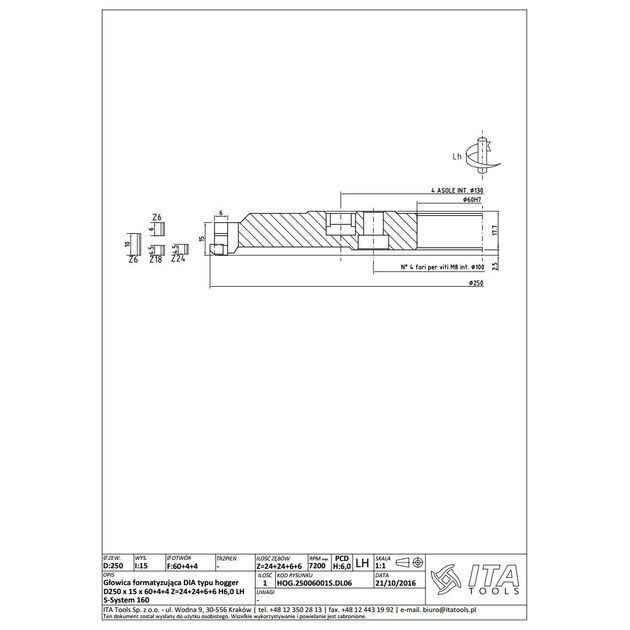 Фреза насадная Hogger D-CUT D=250 I=15 S-SYS160 F=60+4/15/100 Z=24+24+6+6 H6 LH, фото , изображение 3 | SNABZHENIE.com.ua Фреза насадная Hogger D-CUT D=250 I=15 S-SYS160 F=60+4/15/100 Z=24+24+6+6 H6 LH, фото , изображение 3 | SNABZHENIE.com.ua