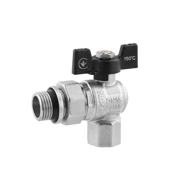 Кран-американка шаровой угловой Kroner 1/2" ВН PN40 бабочка, никелированный, фото  | SNABZHENIE.com.ua