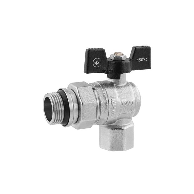 Кран-американка шаровой угловой Kroner 3/4" ВН PN40 бабочка, никелированный, фото  | SNABZHENIE.com.ua