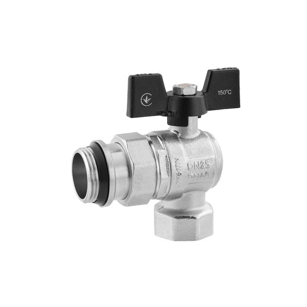 Кран-американка шаровой угловой Kroner 1" ВН PN40 бабочка, никелированный, фото  | SNABZHENIE.com.ua