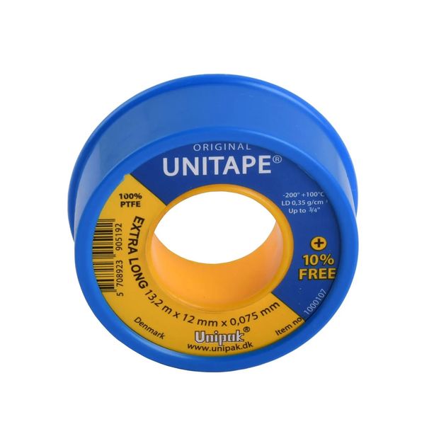 Фум лента Unitape (13,2m x 12mm x 0,075mm) + 10%, щільність 0,35 g/cm³, фото  | SNABZHENIE.com.ua
