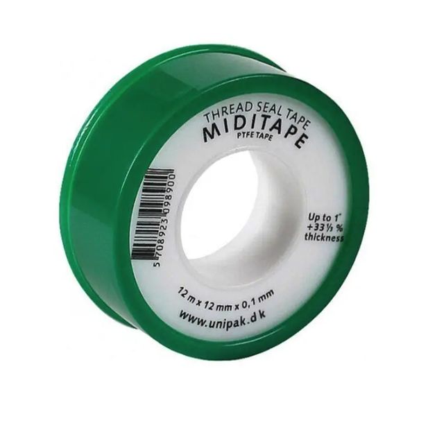 Фум лента Miditape (13,2m x 12mm x 0,1mm) + 10%, щільність 0,35 g/cm³, фото  | SNABZHENIE.com.ua
