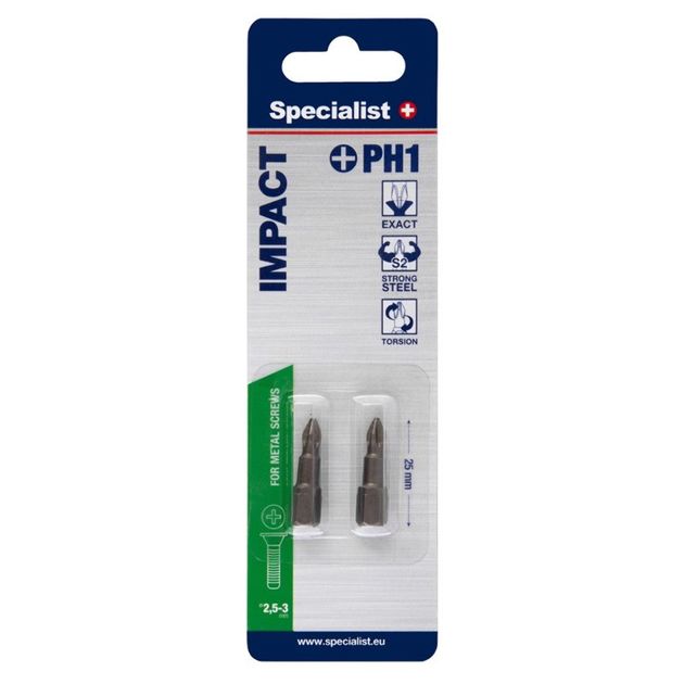 Вставка-викрутка Specialist+ PH1x25, 2 шт, фото  | SNABZHENIE.com.ua