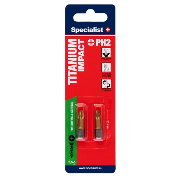 Вставка-викрутка Specialist+ TITAN PH2x25, 2 шт, фото  | SNABZHENIE.com.ua