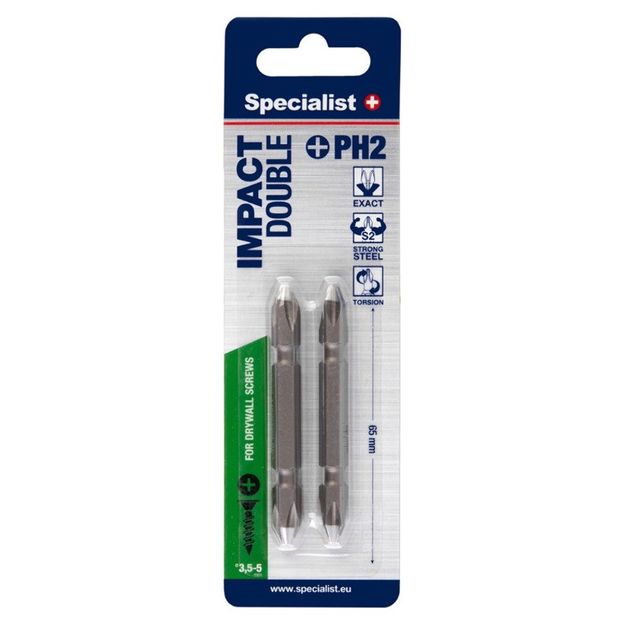 Вставка-викрутка двухсторонняя Specialist+ PH2/PH2x65, 2 шт, фото  | SNABZHENIE.com.ua