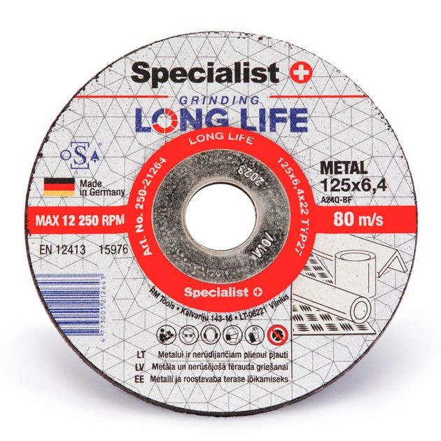 Диск шлифовальный для металла Specialist+ LONG LIFE 125x6,4x22, фото  | SNABZHENIE.com.ua