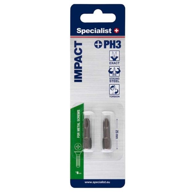 Вставка-викрутка Specialist+ PH3x25, 2 шт, фото  | SNABZHENIE.com.ua