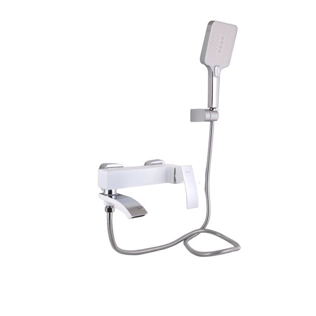 Смеситель для ванны Qtap Swan Cascada с поворотным изливом (c душевым гарнитуром) QTSWA260CRW45569 Chrome/White, фото  | SNABZHENIE.com.ua