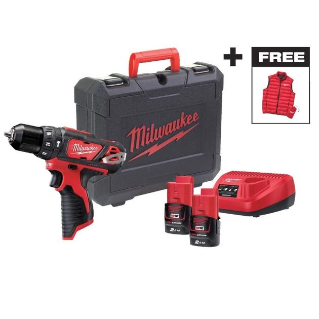 Дрель-шуруповерт аккумуляторная ударная MILWAUKEE M12 BPDMC-202C (30 Нм) + ЖИЛЕТКА, фото  | SNABZHENIE.com.ua